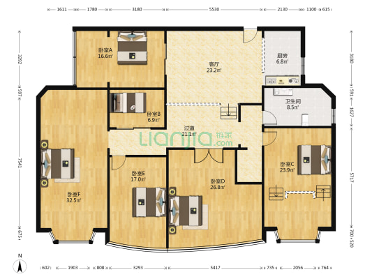 新龙基广场 6室1厅1卫 236平方