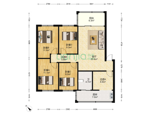 垄岩路87号 4室1厅1卫 109平方
