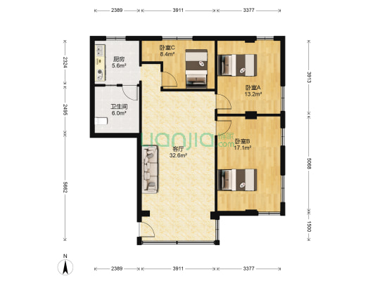 怡兴园 3室1厅1卫 101平方