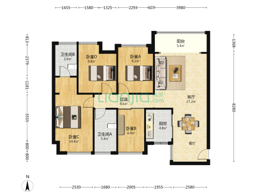 晟大翠海明珠苑 4室1厅2卫 106平方
