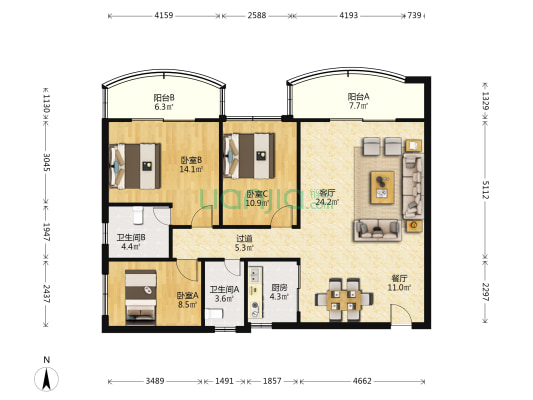 龙华雅苑 3室2厅2卫 131平方