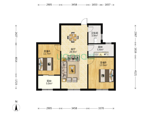 江望名苑 2室1厅1卫 89平方