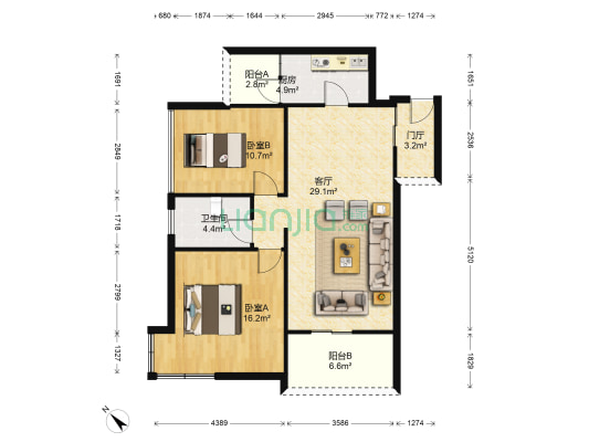 金地格林上院 2室1厅1卫 83平方