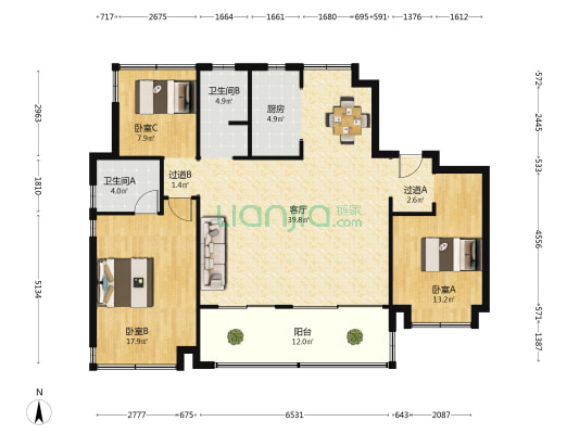 高速尚阖院 3室1厅2卫 141平方