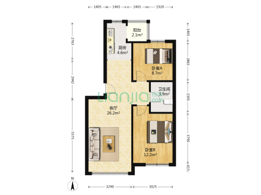 滨才星城 2室1厅1卫 75平方