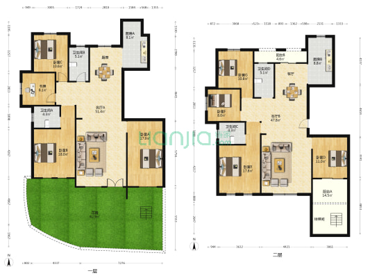 鸿盛铭邸 8室2厅4卫 304平方