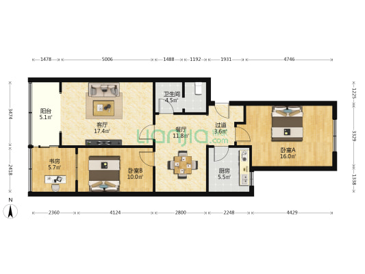 宏达家园 3室2厅1卫 102平方