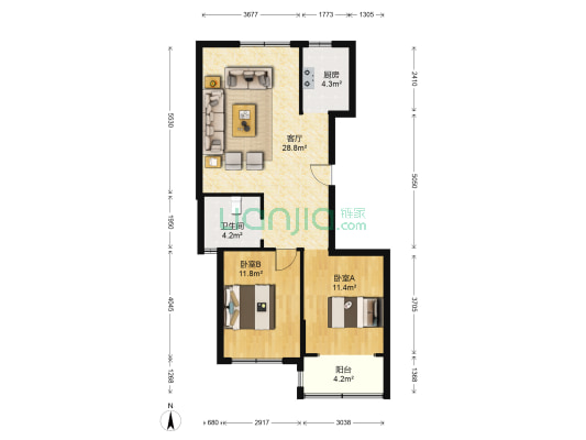 上居和园 2室1厅1卫 93平方