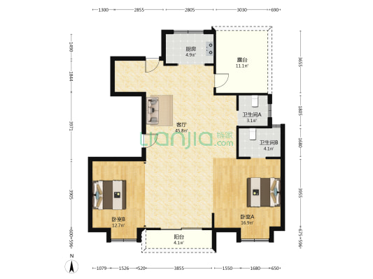 城发新天雅集 2室1厅2卫 118平方