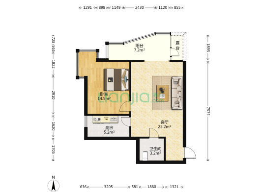 汾河外滩 1室1厅1卫 77平方