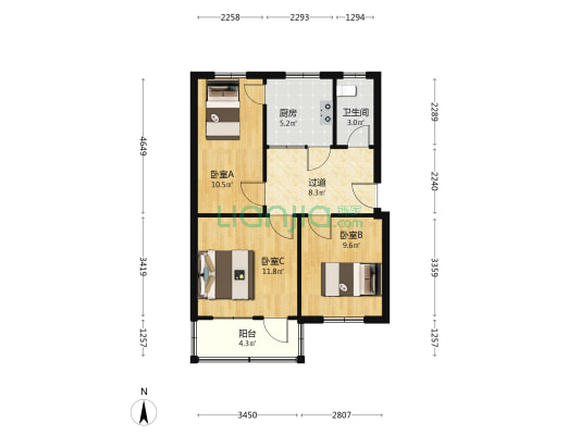 红旗小区北区 3室0厅1卫 65平方