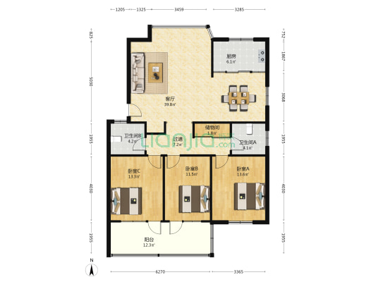 山大南路9-2号 3室1厅2卫 139平方