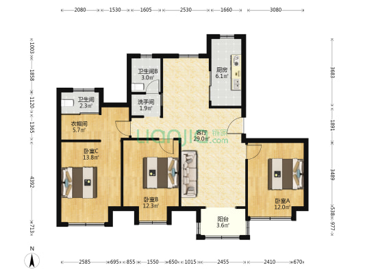 景华新苑 3室1厅3卫 125平方