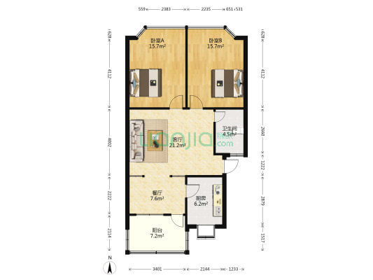 望江大厦 2室2厅1卫 102平方