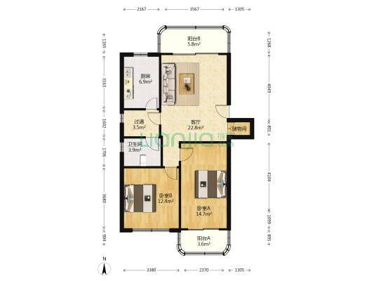 斜土路1212弄 2室1厅1卫 88平方
