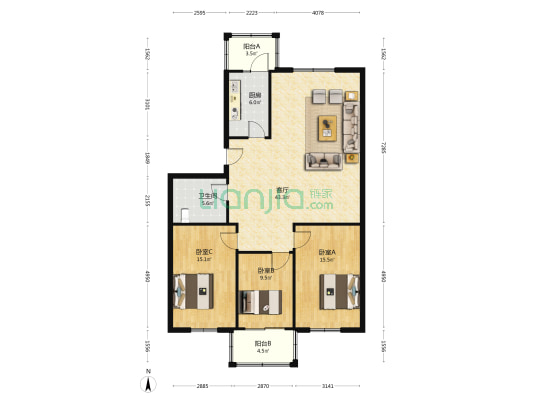 華翠小區 3室1厅1卫 120平方