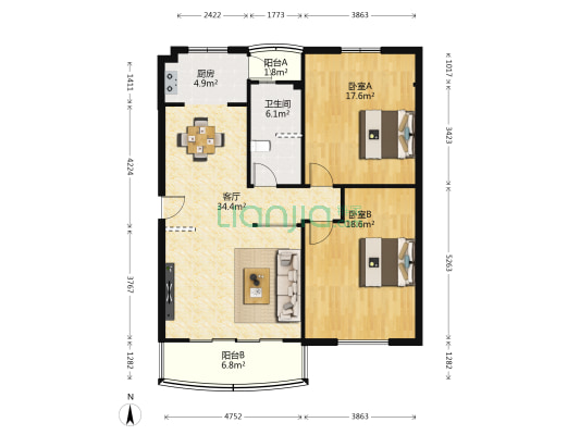 乐怡苑 2室1厅1卫 104平方