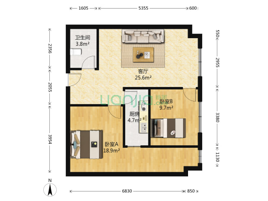 房本满二，此房为70年大产权，集中供暖-户型图
