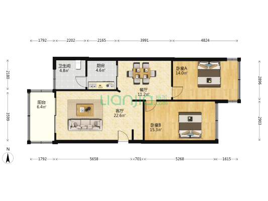 南珠小区 2室2厅1卫 82平方
