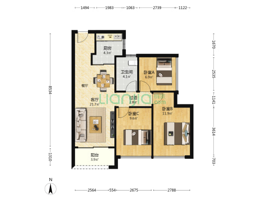 深房光明里 3室1厅1卫 86平方