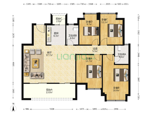 雅居乐富春山居璟昱府 4室1厅2卫 148平方