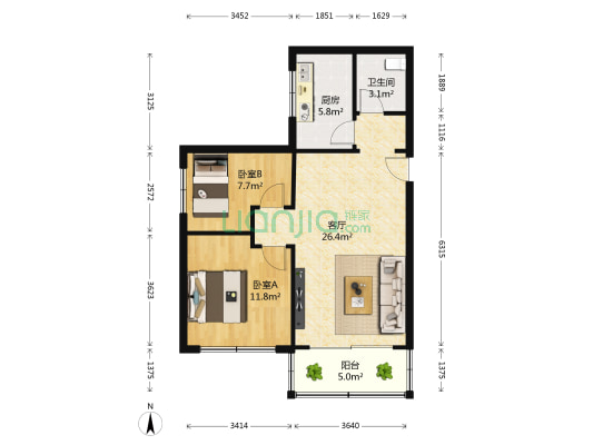交大花园北苑 2室1厅1卫 75平方