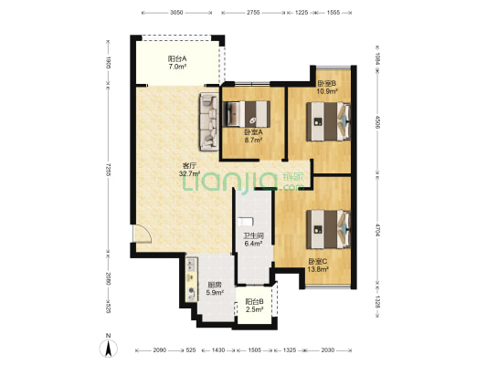创业兴城 3室1厅1卫 106平方