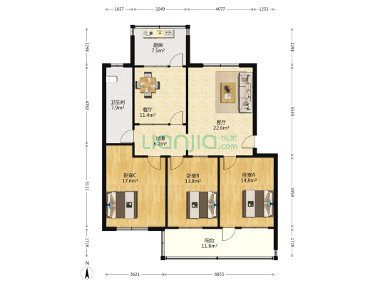 金星小区 3室2厅1卫 122平方