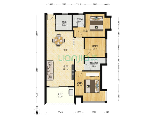 翠湖新苑 3室1厅2卫 95平方