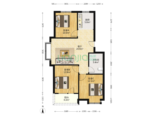 御海景园 3室1厅1卫 144平方