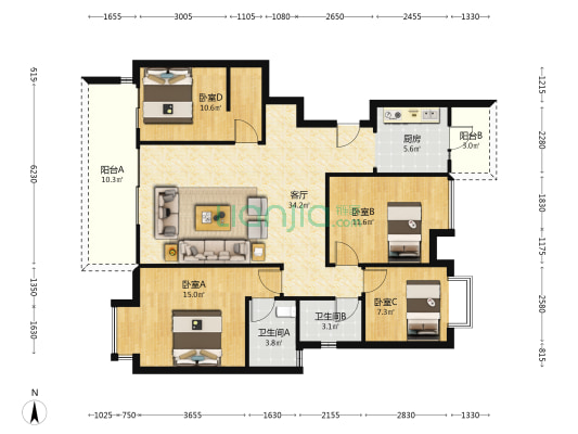 翡翠香城 4室1厅2卫 120平方
