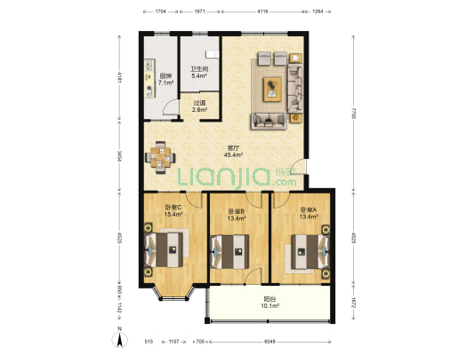 华都凤凰山庄 3室1厅1卫 131平方