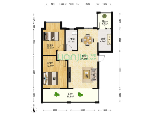 锦苑阳光 2室1厅1卫 86平方