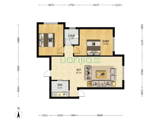 林都国际 2室1厅1卫 86平方