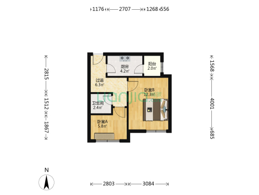 泓天园 2室0厅1卫 53平方