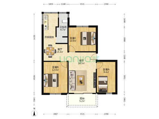 红岭中学宿舍楼福田 3室2厅1卫 85平方