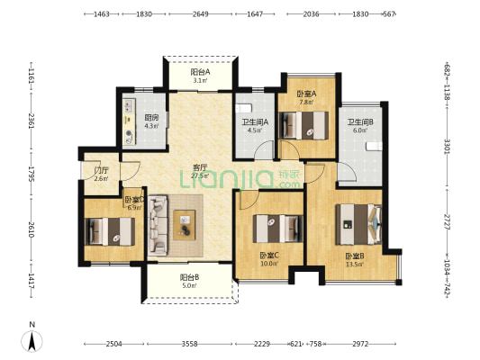 金科·集美御峰南地块 4室1厅2卫 115平方