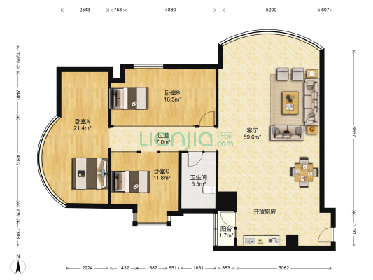 新大厦 3室1厅1卫 168平方