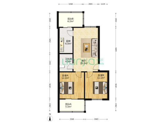 地矿小区 2室1厅1卫 82平方