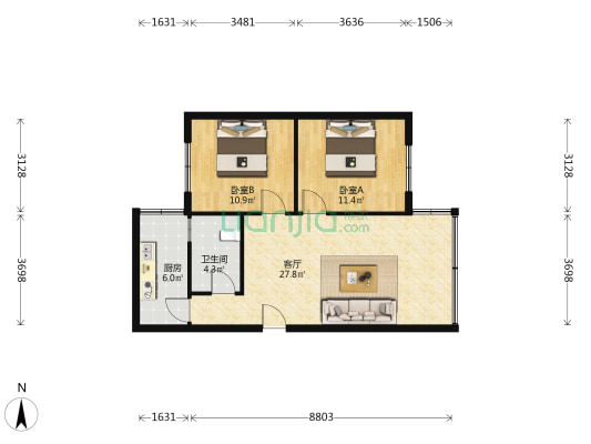 龙塔华园四合院 2室1厅1卫 75平方