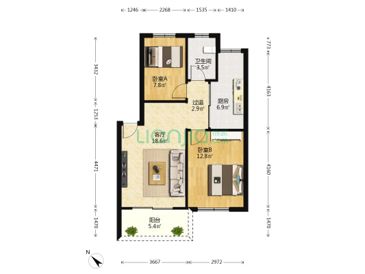 天源花园 2室1厅1卫 67平方
