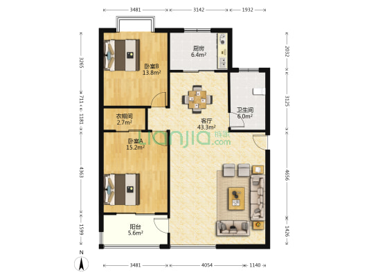 雅士公寓 2室1厅1卫 119平方