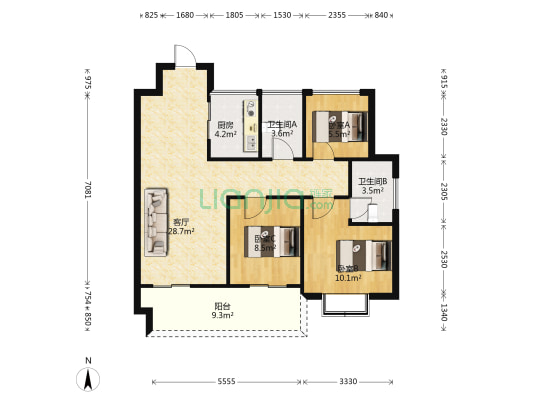帝泊湾 3室1厅2卫 98平方