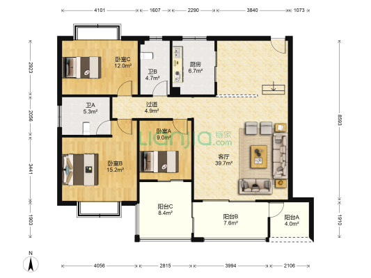 花样年华 3室1厅2卫 125平方
