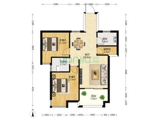 湾上首座 2室1厅1卫 87平方