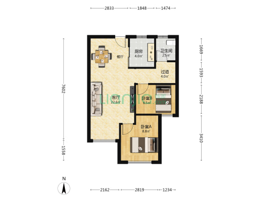 中海花湾 2室1厅1卫 64平方