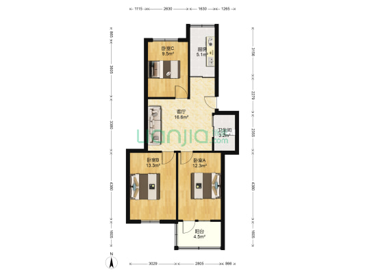 体育新村 3室1厅1卫 77平方