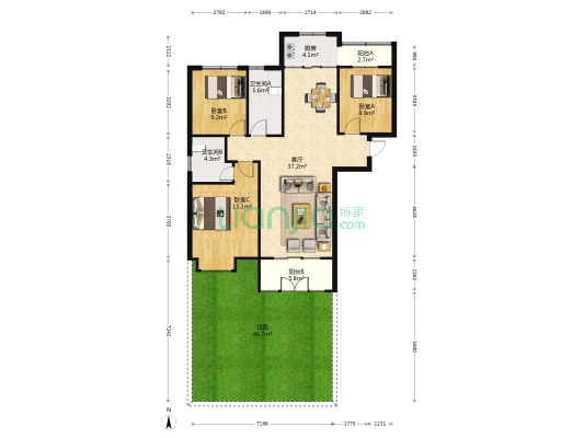 中亿宝第 3室1厅2卫 125平方