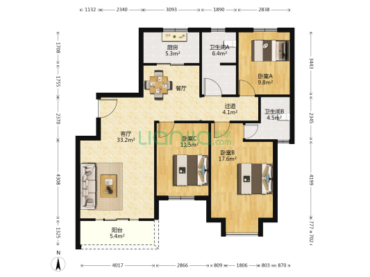 金秀名典 3室1厅2卫 126平方