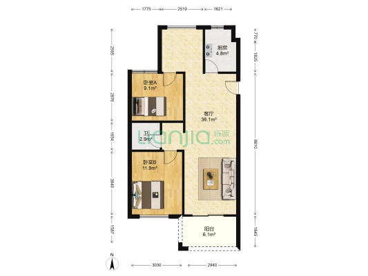 香槟水郡 2室1厅1卫 91平方